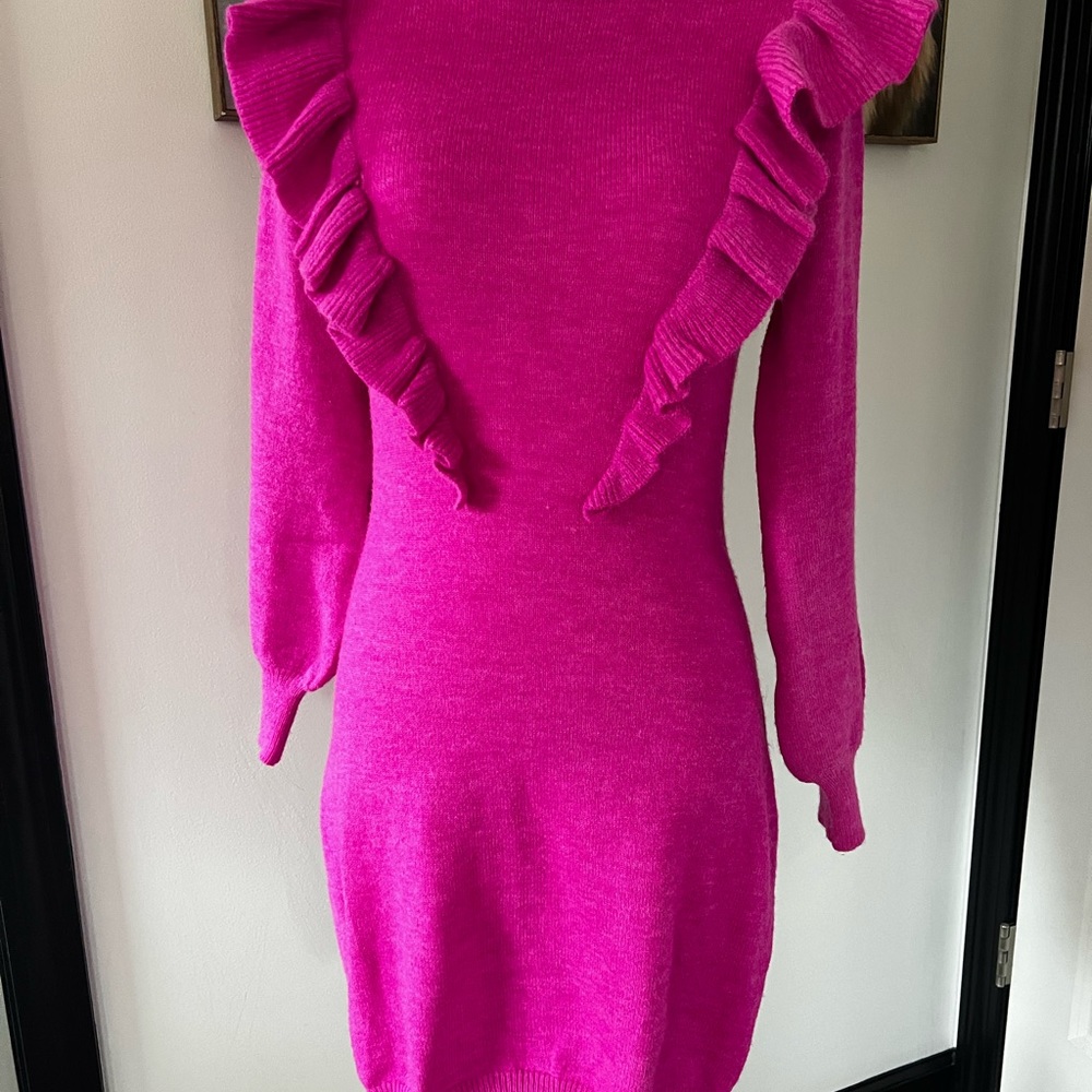 Fate (from Vici) hot pink ruffle sweater dress - Picture 3 of 6